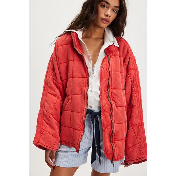 Free People Jackets & Blazers - FREE PEOPLE Dolman Quilted Knit Jacket Red Myrrh Size Small EUC $198 MSRP Boho